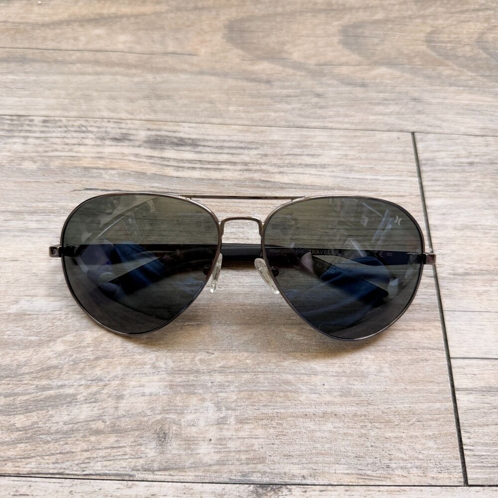 Hurley Polarized Aviator Sunglasses Gunmetal Blue Mirror Lenses Unisex